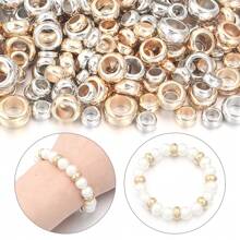 100pcs/Pack CCB Large Hole Spacer Beads, Flat Round Hollow Beads For Bracelet, Necklace, DIY Jewelry Making