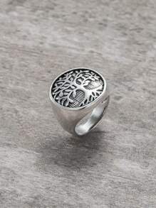 Women's Vintage Tree Of Life Design Round Ring - Silver - View 1