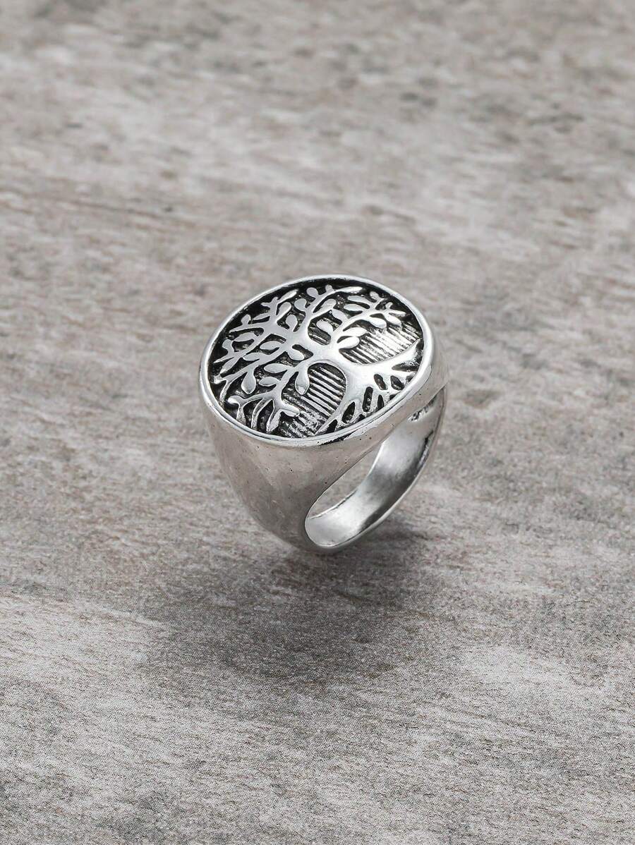Women's Vintage Tree Of Life Design Round Ring - Silver - View 1