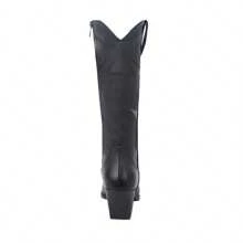 Women's Western High Boot With Side Panel And Pointed Toe Cowboy Boots Knee High Chunky Tall Boot Low Heel Pull Tabs