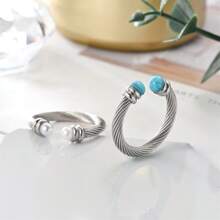 1 Stück luxuriöser retro asymmetrischer Tigeraugen-Perlen Edelstahl 18 Karat Goldring, einzigartiger personalisierter hochwertiger spiralförmig verstellbarer Naturperlenring zum täglichen Tragen für Frauen