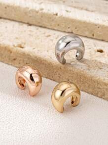 3pcs Elegant Minimalist Women's Hoop Earrings, C-Shape Zinc Alloy Chunky Earrings Plated In Golden, Silvery And Rose Golden Colors, Petite Earrings For Party, Daily Wear - C-shaped Small ear clip - View 3