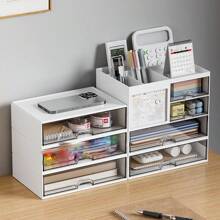 1 Pc Desktop Drawer Storage Box, Plastic Transparent Multi-Function Large Capacity Compartment Stationery Organizer - White - View 3