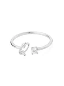 女士不锈钢小字母开口戒指时尚锆石 A-Z 字母可调节戒指女式婚礼美学珠宝 - 多色 - 查看 18