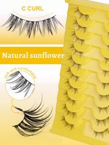 10 Pairs Southeast Asia Style C-Curl Semi-Permanent False Eyelashes, Natural & Lengthening, Faux Mink Lashes With Attached Eyeliner