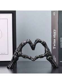 1 pièce Statuette de geste de la main pour bureau, ornements d'amour, statue de crâne de couple, décoration de mariage et de maison créative pour le bureau, figurines en forme de cœur pour étagère de salon, table de café, centre-pièce, convient pour la décoration de la maison, de la chambre, du bureau et des étudiants, le meilleur cadeau de Noël, cadeau de la Saint-Valentin en hiver