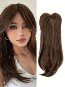 [22-Zoll Geradlinige Perücke Wig Block] Elegante 22-Zoll geradlinige Perücke Wig Block für Frauen, Hitzebeständige Faser, helles Braun bis Schwarz verlaufend, Volumen-Haarteil für mittleres Alter, einfach zu tragen, ideales Weihnachtsgeschenk