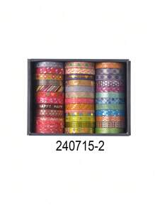 36 Rolls/Box Of Handbook Tape, Bronzing And Silver Stamping Process, Retro Pinstripe Pattern, Heart, Bow And Other Creative Patterns, Handbook Material Landscaping Tape, Gifts For Friends - Multicolor - View 14