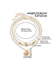 1 Set Baroque Style Heart Tassel Pendant Necklace, Asymmetrical Flat Faux Pearl Necklace Set For Women, Fashionable 3pcs Party Versatile - One Size - View 7