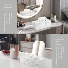 White Marble Texture Paper Towel Box, PU Leather With White Stitching Tissue Box Holder Bathroom Organizer Bathroom Decor Fall Decor Back To School