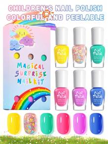 6 件/套 4 毫升儿童指甲油套装，涂鸦彩色指甲油，水性免烤凝胶指甲油，多色组合带闪光，适合儿童美甲沙龙、DIY 家庭、节日派对、生日庆祝