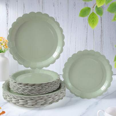 7/9 Inch Sage Green Floral Print Disposable Paper Plates, Sage Green Petal Disposable Party Plates, Party Decor, Disposable Party, Birthday Party, Gift Party, Celebration Decoration Supplies