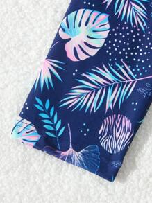 Random Print Long Sleeve Girls Tankini Swimsuit - Navy Blue - View 4