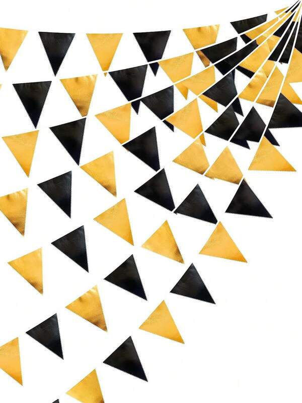 12pcs/Pack Black & Gold Party Decoration Pennant Flags, Suitable For Birthday Party, Wedding Decor, Holiday Celebration, Bachelor Party, Room Decoration