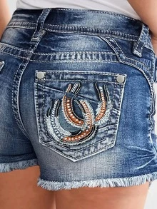 New Fashion Women's Denim Shorts Stretch Embroidered Denim Hot Pants Stylish Summer Jean Shorts High Quality Women Denim Shorts