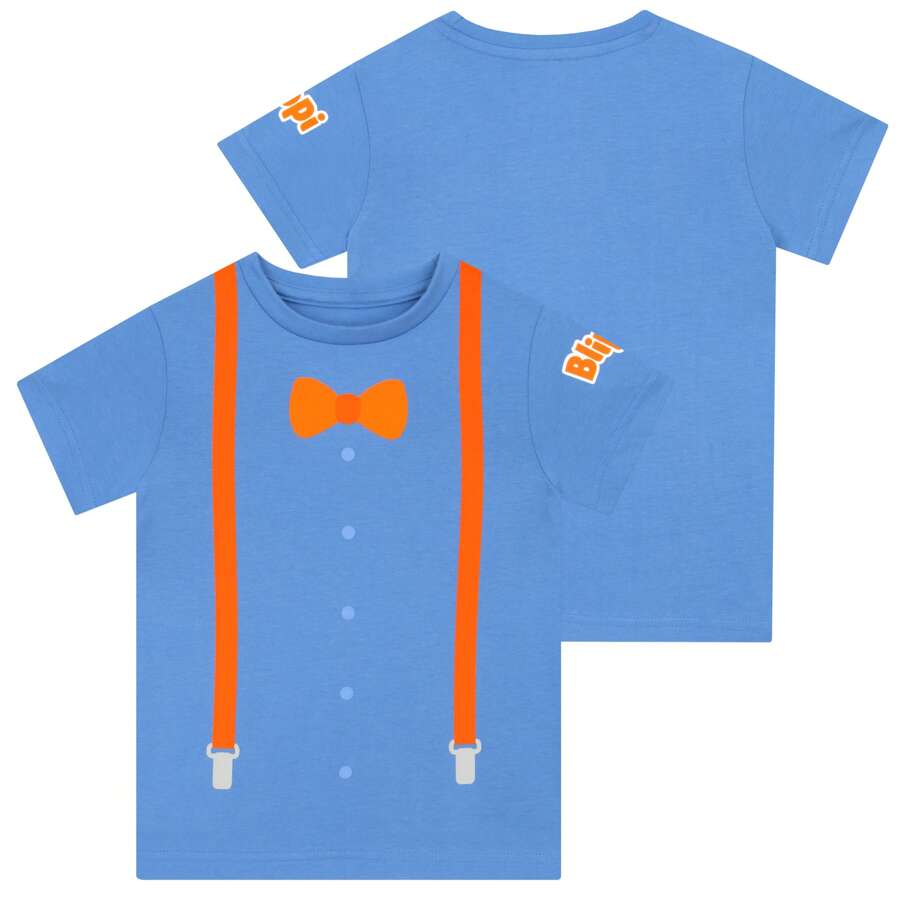 T-Shirt | Mr Blippi Bowtie And Braces Costume Boys' T Shirt | Kids' Tops - Blue - View 1