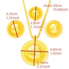 3-Piece Golden Color Jewelry Set: Round Bar Style Earrings, Ring, Necklace Combo, Women Gift For Gathering, Birthday Party