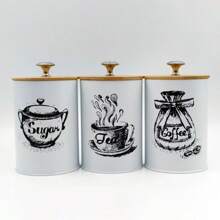 3pcs Coffee Jars, Retro Style Food Sealed Tank With Wooden Lid AndSealing Strip, Leak Proof And Reusable Food Storage Box, For Biscuit,Candy And Sugar, Kitchen Organizers And Storage, Kitchen Accessories