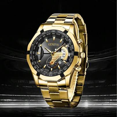 Reloj de cuarzo con esfera extra grande, correa de acero inoxidable, calendario, reloj de pulsera de moda casual de negocios para hombres