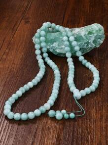 Vintage Natural Jade Bead & Lapis Lazuli Long Necklace, 99 Mala Prayer Beads Necklace With Stone Tassel Pendant