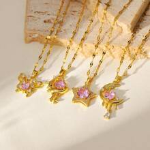 Brass Alloy Zirconia Stone Luxurious Cross-Border Banquet Necklace, Versatile Choker Chain, Titanium Steel - Pink  Necklace - View 6