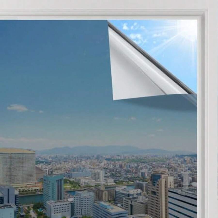 Spiegelfolie Fenster Sichtschutz, Einseitig Fensterfolie Blickdicht von außen Silber Sonnenschutzfolie Fenster Innen Tönungsfolie Wärmeschutzfolie UV Schutzfolie - Silber - Übersicht 1