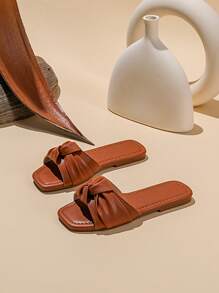 1 Pair Fashionable Woven Flat Slide Sandals For Girl - Brown - View 5