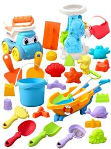 Giocattoli da spiaggia per bambini, set di giocattoli per la sabbia estivi. Comprende kit di attrezzi da spiaggia, stampi, giocattoli per la sabbia adatti per viaggiare, set di giocattoli per la sabbia con ruota per l'acqua, set di attrezzi da spiaggia, secchio, annaffiatoio, stampi.