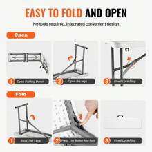 Plastic Folding Bench, 6 FT Portable Folding Bench, White (1 Pack),White (2 Pack), Black (1 Pack), Smooth HDPE Waterproof Outdoor, Back To School - 6 FT White (1 Pack) - View 5