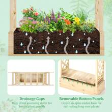 Wooden Raised Garden Bed W/ Trellis & Hanging Roof Planter Box Drainage System - Natural - View 9