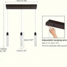 3-Head Luxury Minimalist Long Crystal Bubble LED Pendant Light, Dimmable 3-Color Changing, Creative, Hanging Light For Bedroom, Dining Room, Hotel Bar