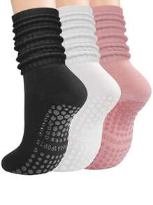3 Pairs Women's Multicolor Crew Yoga Socks, Suitable For Pilates, Yoga, Ballet, Athletics, Hospital Non-Slip Socks, Ideal Valentine's Day Gift, Soft & Comfortable Grip Socks For All Seasons