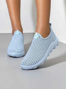 女式一脚蹬布面运动鞋 - 藍色 - 查看 3