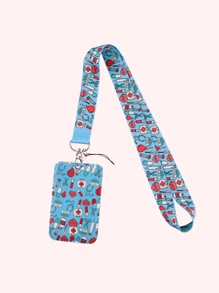 1 件可爱卡通医疗风格图案/牙齿/药丸/护士设计挂绳卡夹 - 白色证件夹，适合医务人员/学生、钥匙扣和颈带，四季日常使用礼物。非常适合男朋友、女朋友、家庭成员、医生、护士、派对礼物、手机装饰、圣诞礼物等。学校汽车配件哥特式 Y2k 包挂绳带证件夹汽车配件包饰