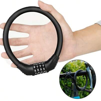 1 pezzo Lucchetto per bicicletta mini nero, con codice a 4 cifre, per mountain bike, portatile, sicurezza estiva all'aperto per motociclette e monopattini elettrici