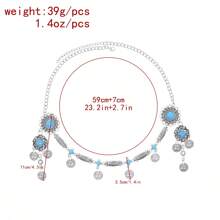 1pc Retro Kazakh Style Metal Faux Turquoise Hairband, Headpiece For Beach, Traveling, Fashion Accessory - Blue - View 2