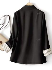 Plus Size Women Casual Commuter Sleeve Striped Splice Single Button Long Sleeve Blazer