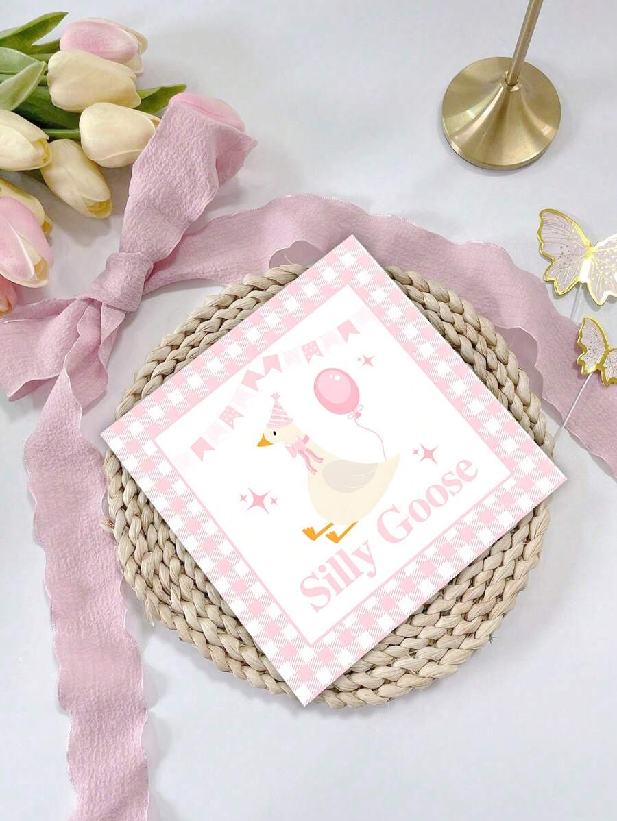 Goose 1st Birthday Party Decoration Tissue,Pink Goose Farm Birthday Party Desktop Decoration Tissue,Suitable For Birthday Parties And Home Decor Napkins