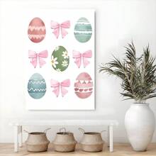 1pc Framed Canvas Poster Pink Bow Easter Eggs Wall Art Canvas Paintings Ideal Gift For Bedroom Living Room Corridor Wall Art Wall Decor Room Decoration