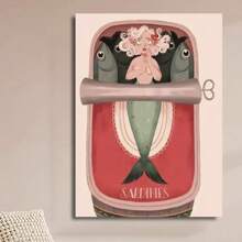 Framed Creative Sardine Mermaid Illustration Art Print Poster - Kitchen Food Art, Canvas Wall Art, For Home Office Bedroom Living Room Kitchen Corridor Bathroom Hotel Bar Coffee Shop Wall Decoration - Framed - View 2