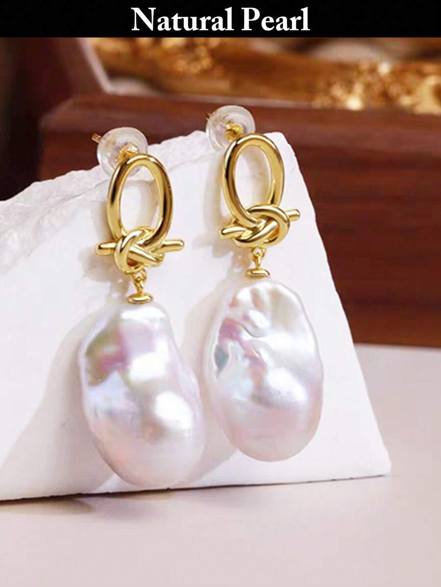 1 Pair Fashionable Baroque Pearl Earrings, Asymmetrical Natural White Pearl Earrings For Women, Daily Wear And Holiday Gift
