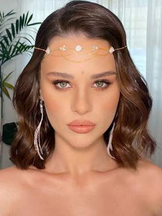 1 件波西米亚婚礼新娘额头锆石头链发带首饰女士新娘婚礼派对日常佩戴发饰