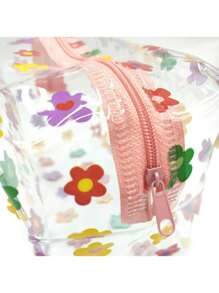1 pieza Bolsa de cosméticos transparente y a prueba de agua con diseño de flor, bolsa transparente para bolígrafos, bolsa transparente para lápices, reutilizable y lavable, regalo pequeño y lindo, apropiado para cumpleaños, bodas, fiestas, Navidad, Halloween, Acción de Gracias, temporada de graduación, temporada escolar, 1 paquete de flores de color + 1 paquete de flores blancas, volver a la escuela, útiles escolares, estuche de lápices, bolsa de lápices, mochila escolar