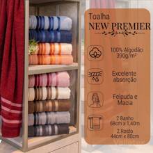 Bath Towel Set 4 Pieces 100% Cotton Thick Super Soft Terry Excellent Absorption New Premier Valletex - 酒紅色 - 查看 5