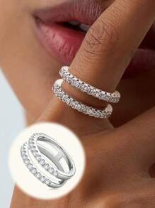 1 pièce Bague de mariage à double couche de luxe légère Bijoux pour dames en argent sterling 925 simple Petite zircone Bague de fiançailles Fine bijouterie Cadeau pour le mariage Pour la fête de fiançailles