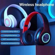 AXNEN Luminous Wireless Headphones With Colorful LED Lights, Foldable Over-Ear Design, Built-In Mic, FM & SD Card Slot - Perfect For School, Travel, And Gifts