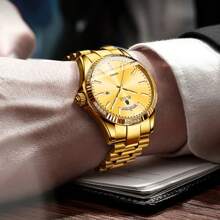 RUIG Relógio de Quartzo Masculino de Luxo de Negócios RUIGE, de Aço Inoxidável com Calendário Luminoso, Relógio Presente Masculino