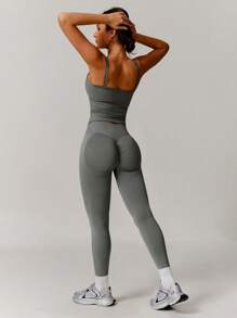 MASKERT Spring And Summer Women's Set, Sports Set, Yoga Set, Vest, Pants Set, Fitness Suit, Sports Suit, Tennis Suit, Exercise, Home Leisure, Comfortable And Skin Friendly - Flint Stone - View 6