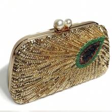 Pearl Peacock Feather, Crystal, Bead, Metal Sequin Satin, Silk Envelope Clutch Bag, Diamond Wedding Party Purse, Chain Crossbody Evening Bag, Mini Shiny Rhinestone Formal Clutch For Women