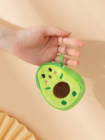 Lindo bolso de monedas con diseño de dibujos animados de aguacate, colgante de mochila de felpa, divertida mini billetera para niñas y adolescentes